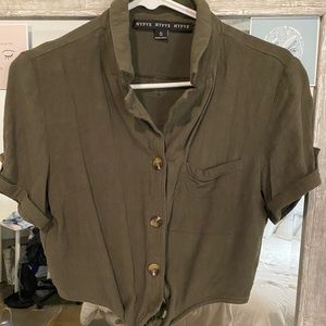 Olive Green Collared Crop